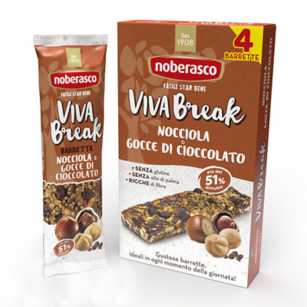 Barretta Viva Break Nocciola e Gocce di cioccolato 30gX4 - Noberasco