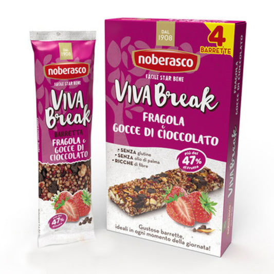 Barretta Viva Break Fragola e Gocce di cioccolato 30gX4 - Noberasco